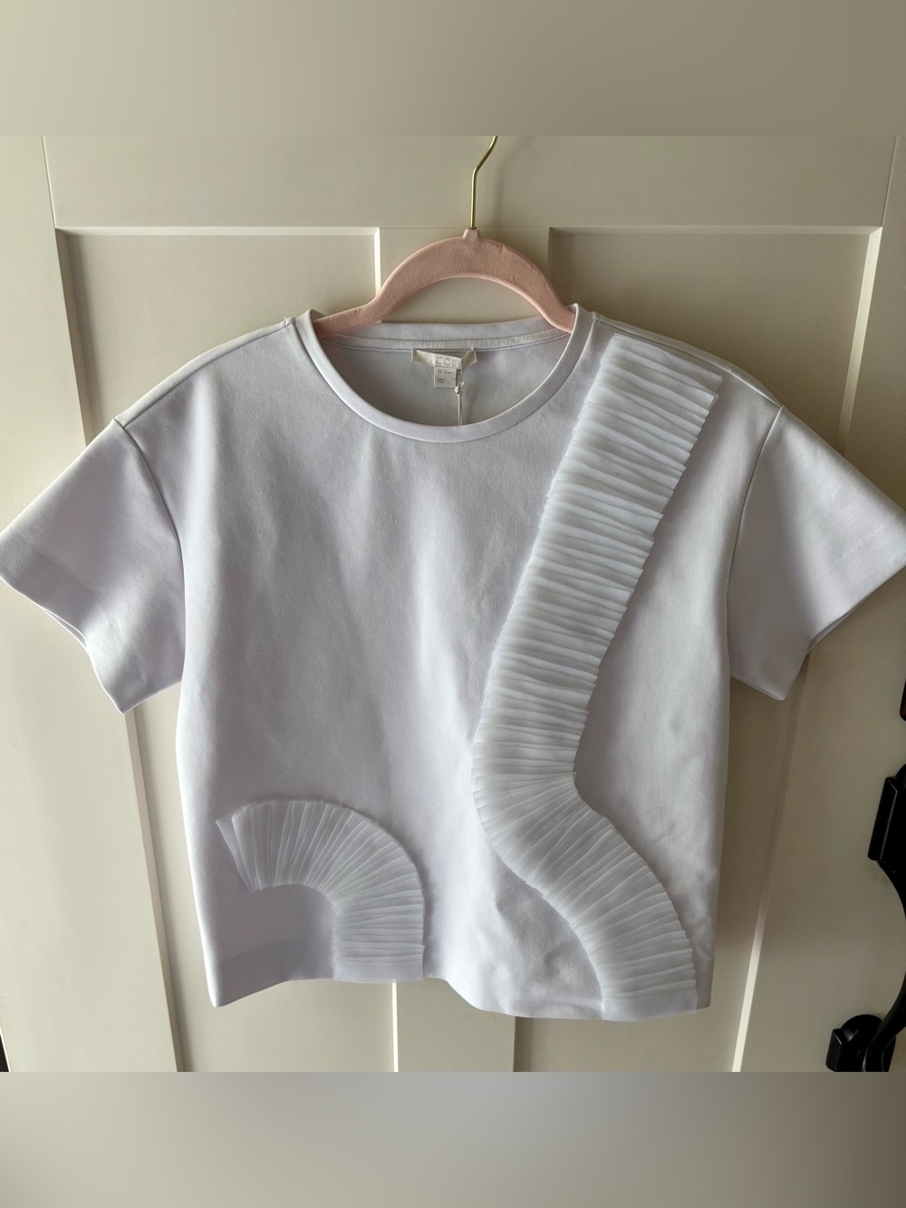 New COS White Tulle Ruffle Top Women’s XS T-shirt Designer Shirt $115 Retail